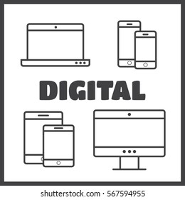 Multi Device Icons: smartphone, tablet, laptop and desktop computer. Vector illustration of responsive web design