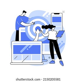 Multi device targeting abstract concept vector illustration. Cross device marketing, reaching audience, boost your campaign, multiple devices research, programmatic advertising abstract metaphor.