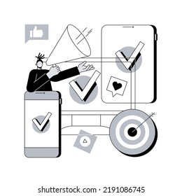 Ilustración vectorial de concepto abstracto de varios dispositivos de destino. Marketing entre dispositivos, llegar a la audiencia, impulsar su campaña, investigación de múltiples dispositivos, metáfora abstracta de publicidad programática.