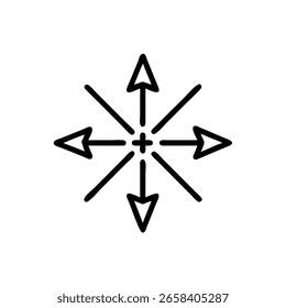 Flechas multidireccionales que irradian desde el centro más el símbolo del movimiento del icono del signo