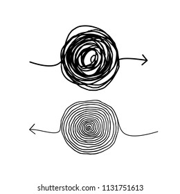 Multi Directional Scribble Insane Arrows As Illustration Of Brainstorming Complexity. Embarrassing And Chaos With Hard Solution Ink Vector Sketch. Solving A Complex Problem Or Quest