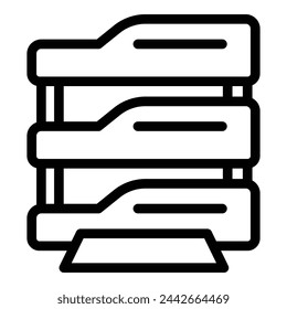 Vector de esquema de icono de bandeja de papel de cajón múltiple. Material de archivo. Rack de repositorio de archivos