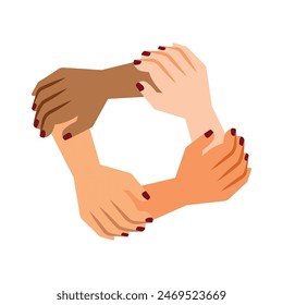 multi ethnic friends hands together
