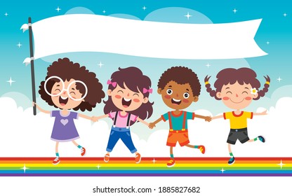 Multi Ethnic Kids Playing On Rainbow