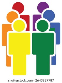 Ícone do grupo de pessoas lgbtq multiétnico na cor do arco-íris. Adequado para igualdade e diversidade lgbtq campanha.