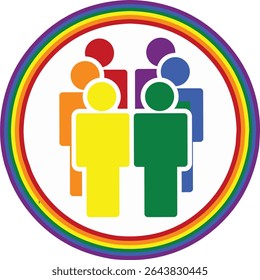 Multi ethnic lgbtq Group of People icon in rainbow colour inside rainbow circle. Fit for equality and diversity lgbtq campaign.