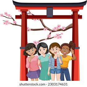 Multi Ethnic Teenage Friendship Group illustration