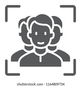Multi face id glyph icon, face recognition and face identification, face scanning sign, vector graphics, a linear pattern on a white background, eps 10.