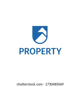 Multi Family Housing Logo. Line Property, Apartment, House In Shield Logo. Real Estate Development, Management, Rent, Construction, Investment Icon. Building, City, Village, Residential, Cottage Icon.