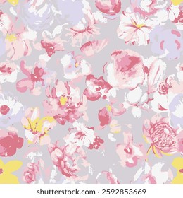 Multi floral seamless watercolor pattern in colourful floral in vector format with grey background