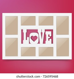 Multi frame set with empty space.Love photo frame. Photo frame collage. Multi frame for several photos. isolated on background. Vector illustration. Eps 10.