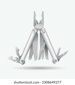 Multi function tool (multitool) on white background. Vector illustration