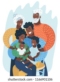 Multi generation black family. Happy African-American. Vector cartoon illustration in modern concept