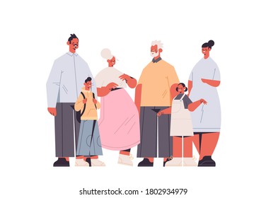 multi generation family happy grandparents parents and children standing together full length horizontal vector illustration