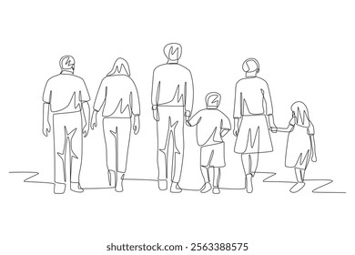 Multi generational families gathering concept one-line drawing