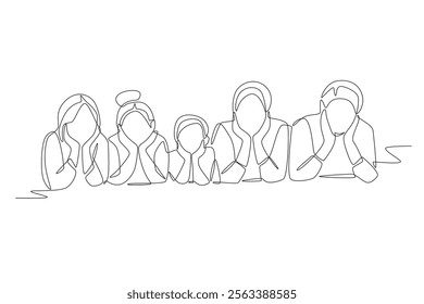 Multi generational families gathering concept one-line drawing