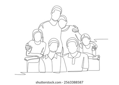Multi generational families gathering concept one-line drawing
