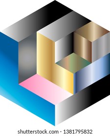 Multi gradient isometric cube vector