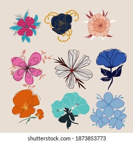 Multi Hand drawn Colored Flowers 