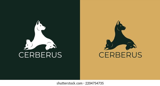 Multi Headed Dog Cerberus Logo Design Template svg