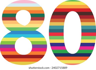 multi horizontal bar colors number eighty, vector illustration, isolated on white background.
