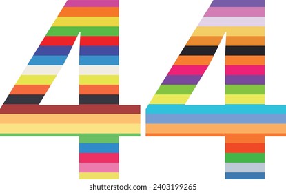 colores de barras multihorizontales número cuarenta y cuatro, ilustración vectorial, aislado en fondo blanco.