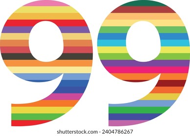 multi horizontal bar colors number ninety nine, vector illustration, isolated on white background.