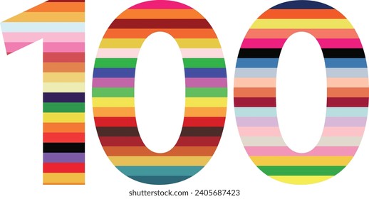multi horizontal bar colors number one hundred, vector illustration, isolated on white background.