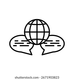Icono de traductor de varios idiomas en la Ilustración vectorial de diseño de línea, pictograma aislado en el fondo blanco	

