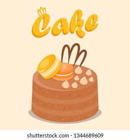 Multi Layer Cake Flat Cartoon Social media Banner. Delicious Dessert Illustration with Lettering. Tasty Baking with Macaroons. Confectionery, Pastry Shop, Buffet Color Poster Template