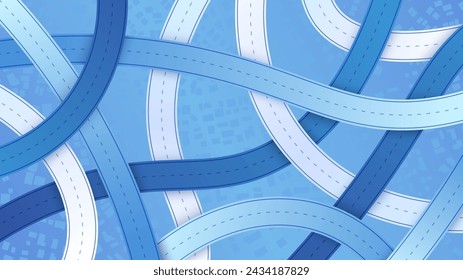 Carreteras abstractas de varias capas, líneas de gradiente se cruzan en varias direcciones. Fondo blanco. Vector, ilustración.