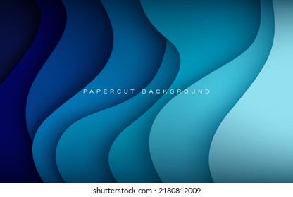 Multi layers blue color texture 3D papercut layers in gradient vector banner. Abstract paper cut art background design for website template. Topography map concept or smooth origami paper cut