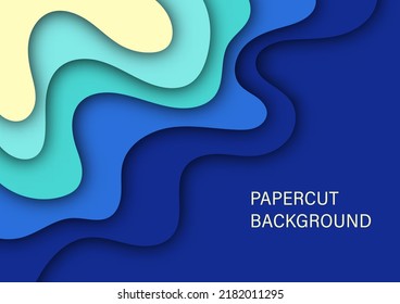 Multi layers blue color texture 3D papercut layers in gradient vector banner. Abstract paper cut art background design for website template. Topography map concept or smooth origami paper cut