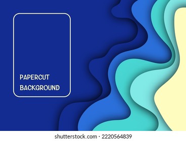 Multi layers blue color texture 3D papercut layers in gradient vector banner. Abstract paper cut art background design for website template. Topography map concept or smooth origami paper cut