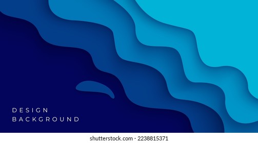 Multi layers blue color texture 3D papercut layers in gradient vector banner. Abstract paper cut art background design for website template. Topography map concept or smooth origami paper cut
