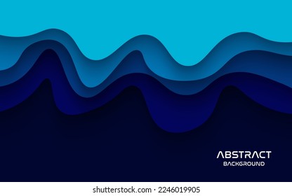 Multi layers blue color texture 3D papercut layers in gradient vector banner. Abstract paper cut art background design for website template. Topography map concept or smooth origami paper cut