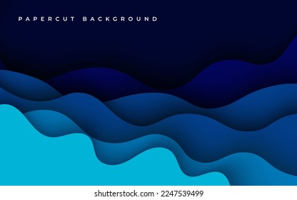 Multi layers blue texture 3D papercut layers in gradient vector banner. Abstract paper cut art background design for website template. Topography map concept or smooth origami paper cut