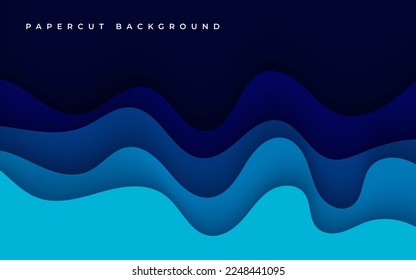 Multi layers blue texture 3D papercut layers in gradient vector banner. Abstract paper cut art background design for website template. Topography map concept or smooth origami paper cut