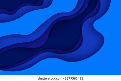 Multi layers blue texture 3D papercut layers in gradient vector banner. Abstract paper cut art background design for website template. Topography map concept or smooth origami paper cut