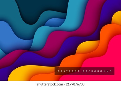 Multi layers colorful wavy texture 3D papercut layers in gradient vector banner. Abstract paper cut art background design for website template. Topography map concept or smooth origami paper cut