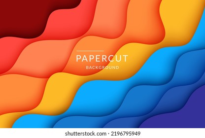 Multi layers colorful wavy texture 3D papercut layers in gradient vector banner. Abstract paper cut art background design for website template. Topography map concept or smooth origami paper cut
