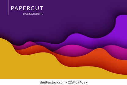 Multi layers colorful wavy texture 3D papercut layers in gradient vector banner. Abstract paper cut art background design for website template. Topography map concept or smooth origami paper cut