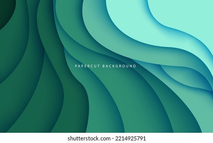 Multi layers green color texture 3D papercut layers in gradient vector banner. Abstract paper cut art background design for website template. Topography map concept or smooth origami paper cut
