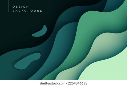 Multi layers green color texture 3D papercut layers in gradient vector banner. Abstract paper cut art background design for website template. Topography map concept or smooth origami paper cut