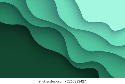 Multi layers green color texture 3D papercut layers in gradient vector banner. Abstract paper cut art background design for website template. Topography map concept or smooth origami paper cut