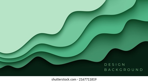 Multi layers green dark texture 3D papercut layers in gradient vector banner. Abstract paper cut art background design for website template. Topography map concept or smooth origami paper cut