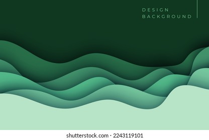 Multi layers green texture 3D papercut layers in gradient vector banner. Abstract paper cut art background design for website template. Topography map concept or smooth origami paper cut