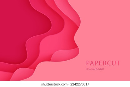 Multi layers pink color texture 3D papercut layers in gradient vector banner. Abstract paper cut art background design for website template. Topography map concept or smooth origami paper cut