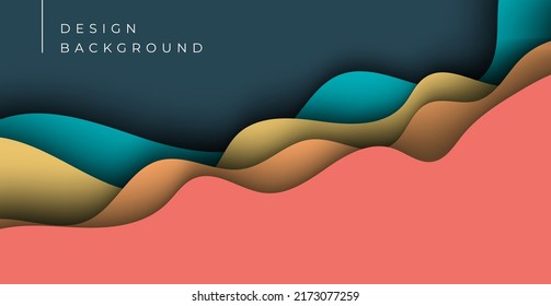 Múltiples capas de textura suave colorida 3D capas de papel en banner vectorial gradiente. Resumen de diseño de fondo de corte de papel para plantilla de sitio web. Concepto de mapa topográfico o corte de papel liso de origami