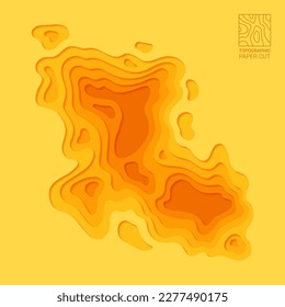 Multi layers soft texture paper cut layers, yellow topographic map. Abstract papercut banner, cover, brochure, background with turquoise smooth origami flowing liquid texture vector illustration